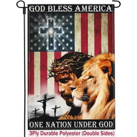 Yesuavt One Nation Under God Flag Patriotic God Bless America Flag Christian American Jesus Garden Flags for Outside 12x18 Double Sided 4th of July Memorial Day Easter Outdoor House Decoration Flag