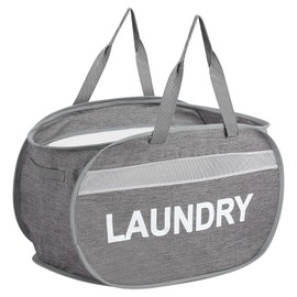 Collapsible Laundry Baskets, Foldable Clothes Hamper with Reinforced Handles, Sturdy Pop Up Hampers for Laundry, Tear Proof & Easy to Carry Laundry Hamper for Home, Apartment, Dorm, Travel Grey