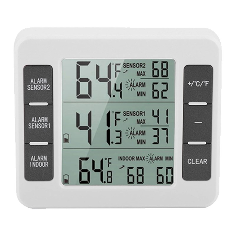 Refrigerator Thermometer, Wireless Digital Freezer Thermometer with 2 Sensors &