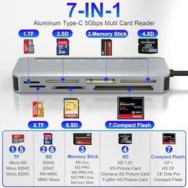 Lector de tarjetas USB C Memory Stick Pro Duo, lector de tarjetas XD 7 en 1, lector de tarjetas SD USBC para SD/TF/CF/XD/MS, lector de tarjetas múltip