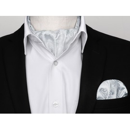 HISDERN Men's Tie Scarf Wedding Dot Neckerchief Paisley Business Ascot Tie and Pocket Square Set, Gray - Paisley