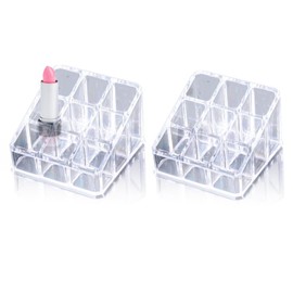 JP Number Lip Storage, Makeup Box, Lip Stand, Cosmetics Storage, Tabletop, Lipstick, Brush Stand, Acrylic, 3.5 x 3.5 x 2.4 inches (9 x 9 x 6 cm) (Transparent), clear