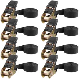 MUKLEI 8 Pack Endless Ratchet Straps, 1 Inch x 10 Ft Black Ratchet Straps, Tie Down Straps for Motorcycle, Kayak, Trailer