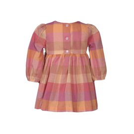 Bonnie Jean Thanksgiving Dress - Buffalo Check Pumpkin Smocked Dress with Headband for Baby, Toddler, Little Girls, Orange Spice, 4T