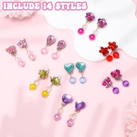 ViEinkaufe 14 Pairs Clip on Earrings for Girls, Colorful Girls Clip on Earrings for Kids, Non-Pierced Princess Play Earring, Kids Jewelry Dress Up Accessories for Party Favors, Birthday Gifts