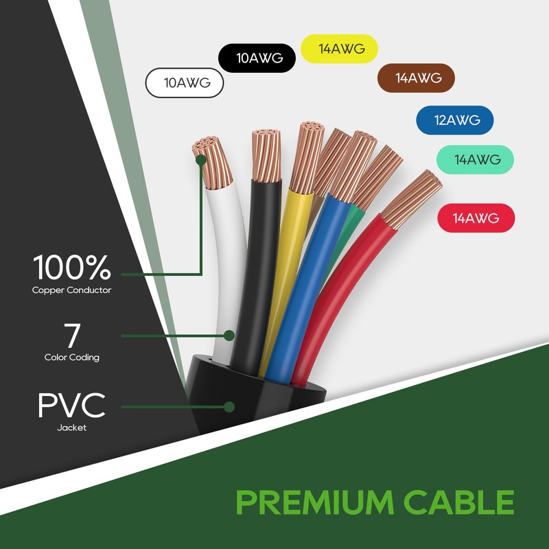 RVGUARD 7 Way 16 Foot Trailer Cord with 7 Gang