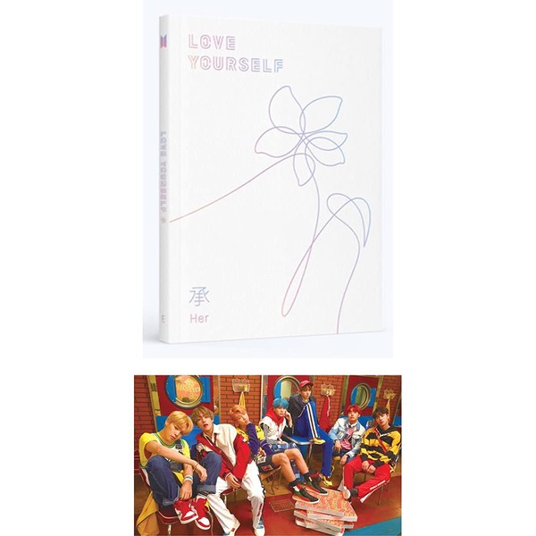 Big Hit Entertainment BTS Love Yourself Her 5th Mini Album [E Version] CD + Poster + Photobook + Photocard + Mini Book + Sticker Pack + (Extra BTS 6 Photocards + 1 Double-Sided Photocard + Logo