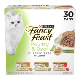 Fancy Feast Fancy Feast Poultry and Beef Feast Classic Pate Collection Grain Free Wet Cat Food Variety Pack - (Pack of 30) 3 oz. Cans