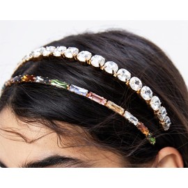 Wekicici 2ps Rhinestone Hair Hoop Fashion Shining Colorful Rhinestone Crystal Hair Hoop Bling Bling Hair Accessories Hair Decoration for Women Girls