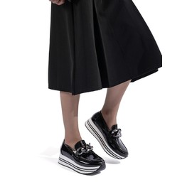 QUEEN HELENA Elegant French Low Shoes without Laces with Platform for Women X27-100, Black Pat