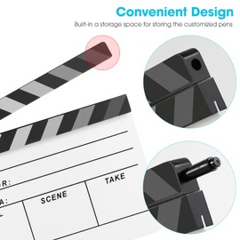 Ribvane Film Directors Clapboard, Move Slate Photography Video TV Cut Action Scene Acrylic Clapper Board Props with a Magnetic Blackboard Eraser, Two Custom Pens, Cleaning Cloth and Hex Wrench (White)