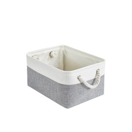 Webeasy Small Storage Box with Handles, Foldable Wardrobe Baskets for Storage, Canvas Linen Storage Baskets for Clothes, Toys, Towels, Office Products, 36cm x 26cm x 16cm, (Two Tone)