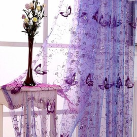 WINYY Sequins Butterfly Sheer Voile Curtain for Bedroom Sliding Glass Door Purple Curtain Drape Rod Pocket Top Tulle Gauze 1 Panel 40 Inch Wide 84 Inch Long
