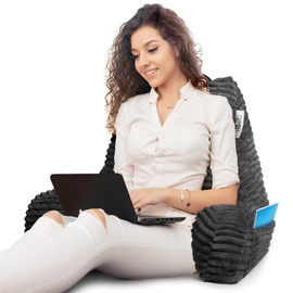 Nestl Reading Pillow for Bed Adult – Back Pillow for Sitting in Bed, Standard Plush Bed Pillows for Sitting Up in Bed, Shredded Memory Foam Bed Chair Pillow with Arms and Pockets, Grey Bed Rest Pillow | Nestl