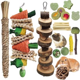 Naturezhen Rabbit Chew Toys, Natural Bunny Chew Toys, Hamster Chew Toys Set, Small Pets Teeth Care Molar Exercise Bunny Toys for Rabbits, Guinea Pig, Hamster and Other Small Animals (19PCS)