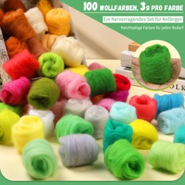 Felt Wool 100 Colours Set - 300 g Fairytale Wool Made of Sheep's Wool for Wet Felting and Dry Felting, Premium Merino Wool for Knitting, Felting Starter Set with Natural Fibres