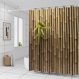 Bamboo Patttern Shower Curtains Set Green Leaves Bamboo Wall Creative Bathroom Decor Polyester Fabric Bath Accessories Curtain 70 x 70 Inch with Hooks