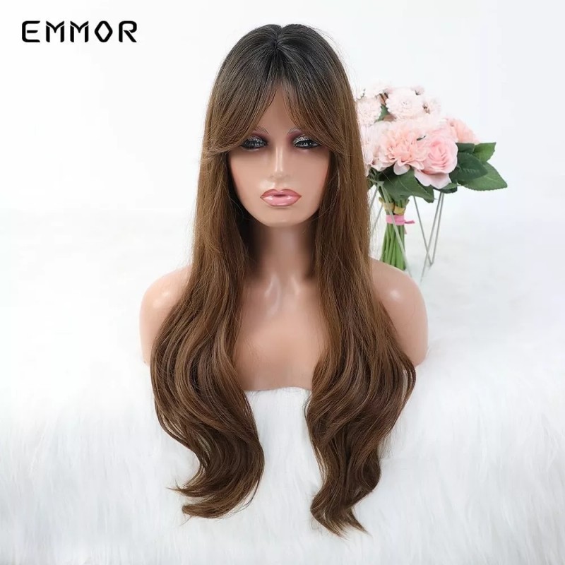 Emmor Pelucas De Cabello Castaño Oscuro Ombre De Onda Larga