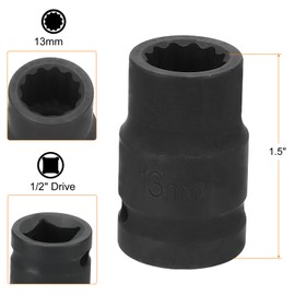 sourcing map 12-Point Impact Socket 1/2 Inch Drive 13mm Metric Cr-V Shallow Impact Socket Nut Driver Wrench for Auto Repair
