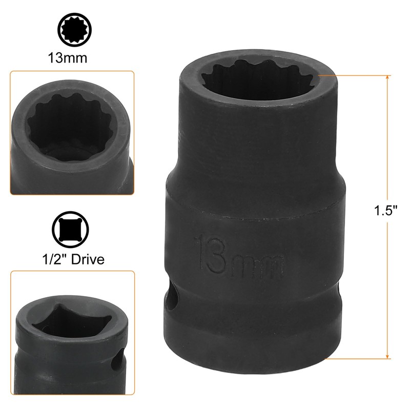 sourcing map 12-Point Impact Socket 1/2 Inch Drive 13mm Metric