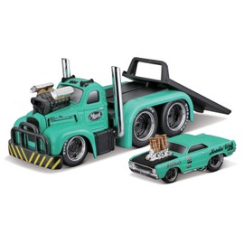 Maisto 11542 1/64 Muscle Machines 1953 MACK B-61 Flat Bed / 1968 Dodge Dirt HEMI Gasser Green Mini Car Diecast Car Complete Product