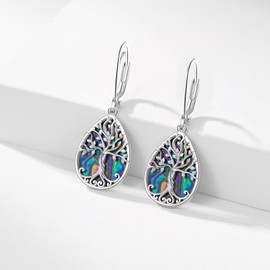 Tree of Life Abalone Shell Dangle Earrings 925 Sterling Silver Tree of Life Leverback Earrings Tree of Life Drop Jewelry Gift for Women Gift