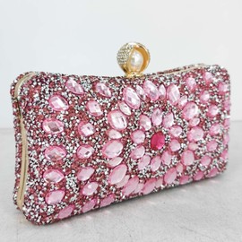 MultiColored Pearl Clasp Women Crystal Purse Evening Handbags Wedding Clutch Bag, Pink, Small