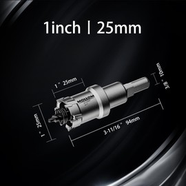 Mollom (1'' | 25mm) Heavy Duty Carbide Hole Saw with 2 Pilot Drill Bits, Hole Cutter cuts Stainless Steel, mild Steel, Iron, Copper, Brass, Plastic