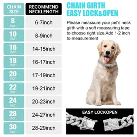 Dog Chain Silver Cuban Collars,Walking Silver Dog Metal Chain Choke Collar with Design Secure Buckle,Pet Cuban Crystal Collar Necklace Accessories for Small Medium Large Dogs Cats (Silver, 16inch)