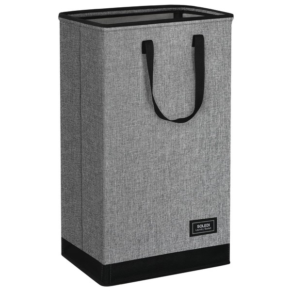 SOLEDI Laundry Basket 70L Slim & Tall Collapsible Laundry Basket, Small Hampers for Clothes Easy to Carry and Move, Corner Laundry Hamper, Clothes Hampers for Bedroom, Bathroom, Dorm, College（Grey）