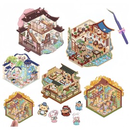 DSNJPZX 5 Sets DIY 3D House Stickers - Fun DIY Stickers Scene Make Your Own Supermarket - Cute 3D Korean Cartoon Scene Stickers for Adult Relief Stress Pass The Time