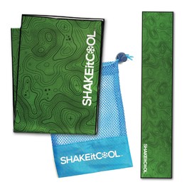 SHAKEitCOOL Original Cooling Towel – Be Cool in Style - Heat Relief, Soft, Lightweight, Sun Protection, Easy Clean - Perfect for Biking, Running, Yoga, Gym, Gardening - Green Topo