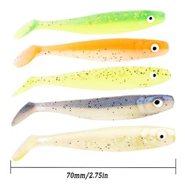 50pcs Soft Plastic Swim Bait Paddle Tail Lures Fishing Lures for Perch,Salmon,Cod