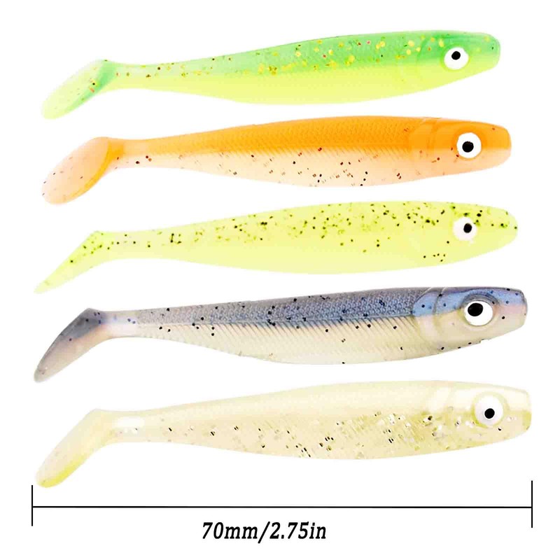 50pcs Soft Plastic Swim Bait Paddle Tail Lures Fishing Lures