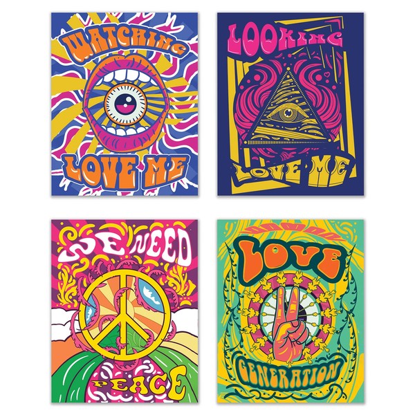 Hippie Psychedelic Wall Art Decor Prints - Set of 4