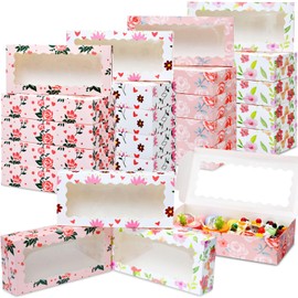 Maxcheck 24 Pcs Treat Boxes Cookie Boxes with Window 12" x 5.5" x 2.5" Bakery Boxes Candy Containers for Party Favors