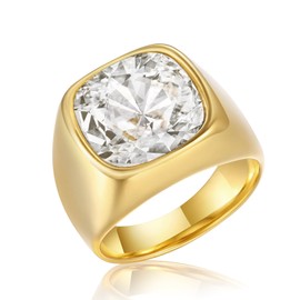 xuanhang Stainless Steel Golden Chunky Square Diamond Rings for Women Men,Unique 18k Gold Plated CZ Rhinestones Dainty Trendy Statement Stacking Rings Jewelry for Women (9)