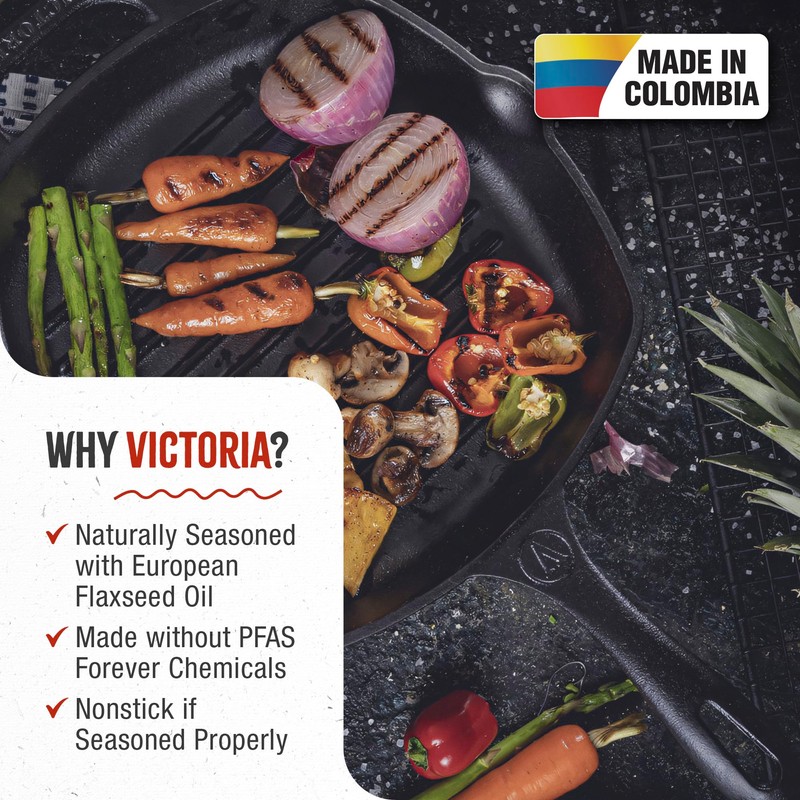 Victoria Cast Iron Grill Pan, Square Grill Pan, Cast Iron