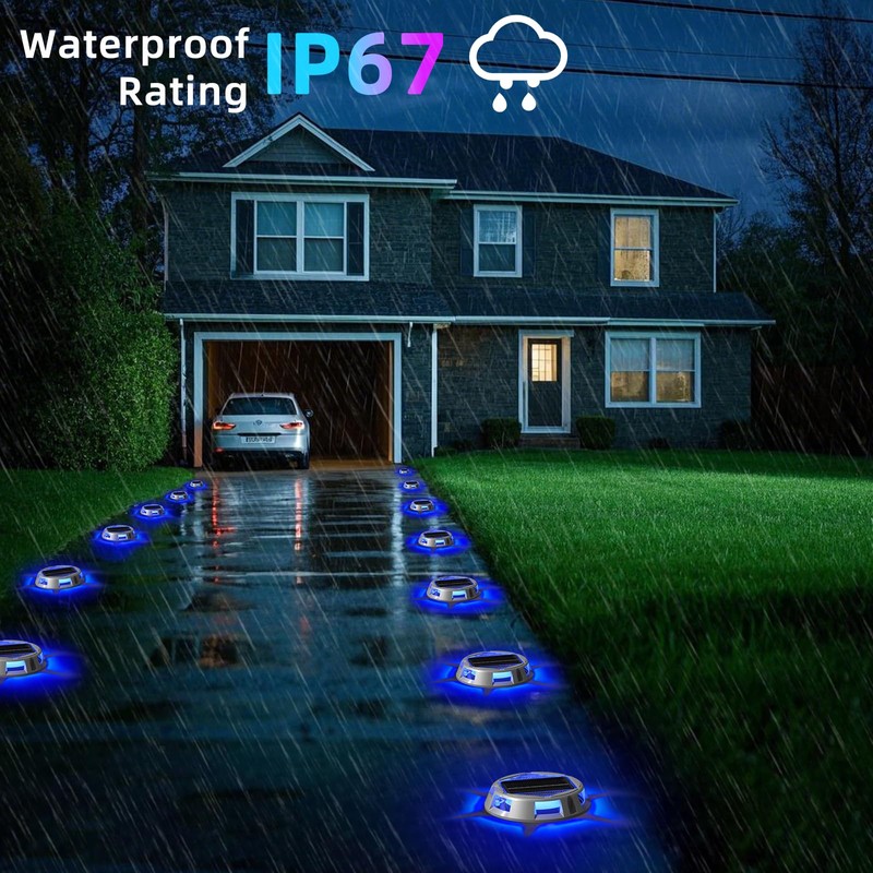 Multicolor Solar Driveway Deck Lights, [4 Pack] 12 Modes IP67