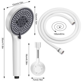 Lonian 5 Spray Mode High Pressure Handheld Shower Head Set, High Flow Hand Held Showerhead with 1.5m Hose Adjustable Bracket Tape Rubber Washers (White)