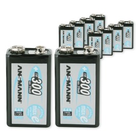 ANSMANN 9V Rechargeable Batteries 300mAh pre-Charged Low Self-Discharge, NiMH 9 Volt Battery 9V Battery (10-Pack)
