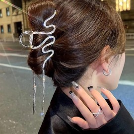 Hair Jaw Claw Clips Fish Bone Shape Large Metal Gold Fashion Nonslip Hairpin Catch Clip Accessories for Thick/Thin Hair HairStyling (Sliver Snake)