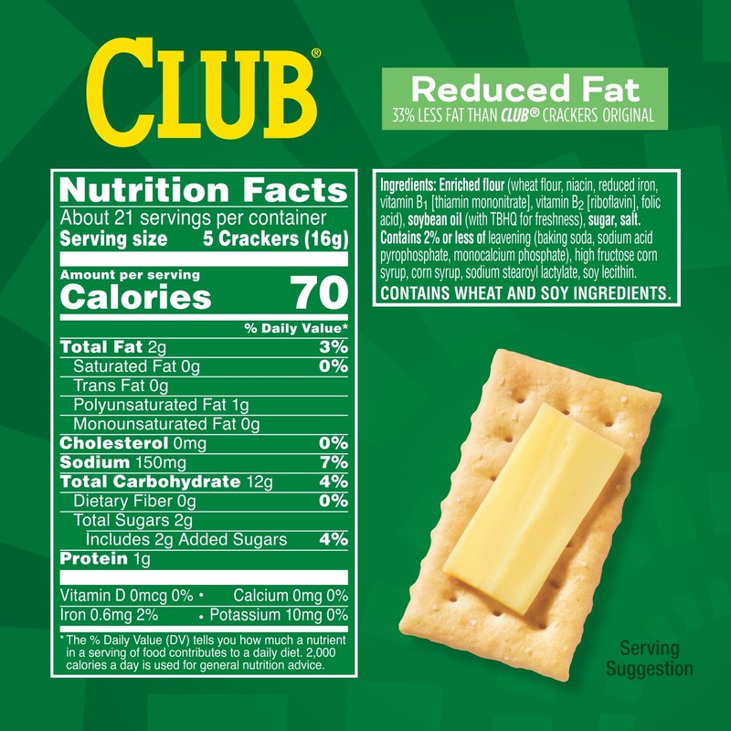 Kellogg's Club Crackers Reduced Fat, Lunch Box Snacks, 11.7oz Box