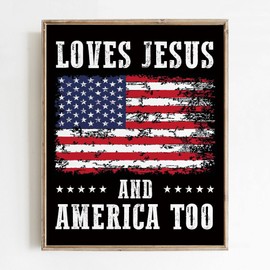 KAIMKEART Loves Jesus and America Too Wall Art Retro Print, Decor for Home Office Club Rally Gathering-Unframed 8x10