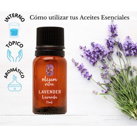 OLEUM VITAE Aceite Esencial de Lavanda. Lavandula Angustifolia. 100% Puro y Orgánico. Certificado USDA ORGANIC. Aplicación Interna, Externa y Aromática. 15ml