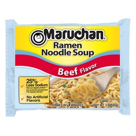 Maruchan Ramen Less Sodium Beef, Instant Ramen Noodles, Ready to Eat Meals, 3 Oz, 24 Count