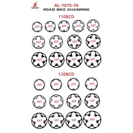 BIKECO Bicycle Narrow Wide Chainring 110/130BCD 5 Screws Round Bicycle Chainring 36/38/40/42/44/46/48/50/52/54/56/58/60T Bicycle Chainring for 9 10 11 Speed Road Bike MTB (110BCD,56T)