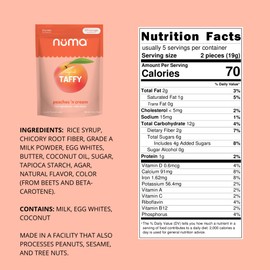 Numa Taffy Candy, Peaches ‘n Cream Made with Real & Simple Ingredients – Low Sugar, High Protein, Low Calorie, All Natural & Gluten Free Peach Taffy – 3 bags with 10 Individually Wrapped Chews Each
