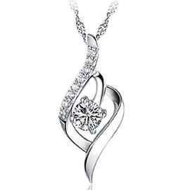 925 Sterling Silver Statement Crystal Pendant Necklace for Women Fashion Jewelry Accessories