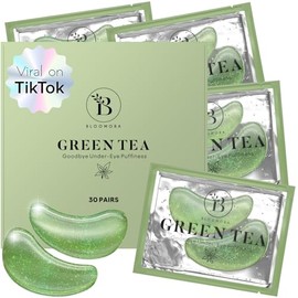BLOOMORA Parches Para Ojos De Té Verde (30 Pares) Parches Debajo De Los Ojos Para Ojeras, Parches Debajo De Los Ojos Para Ojos Hinchados Y Ojeras,... 